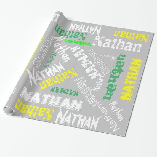 Cool Name Collage Moderne Typografie Custom Gray Geschenkpapier (Ungerollt)