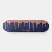 Cool Navy Blue Rose Gold Glitzer Sparkone Tropfen Skateboard (Horizontal)
