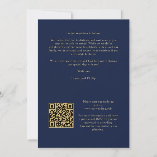 Cool Navy Golden Romantic Wedding 3 Multi Photos Save The Date (Rückseite)