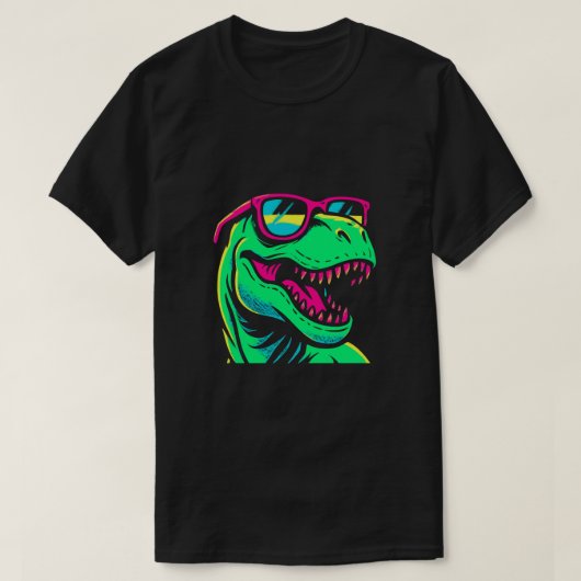 Cool Neon Dinosaur with Sunglasses   T-Shirt (Design vorne)