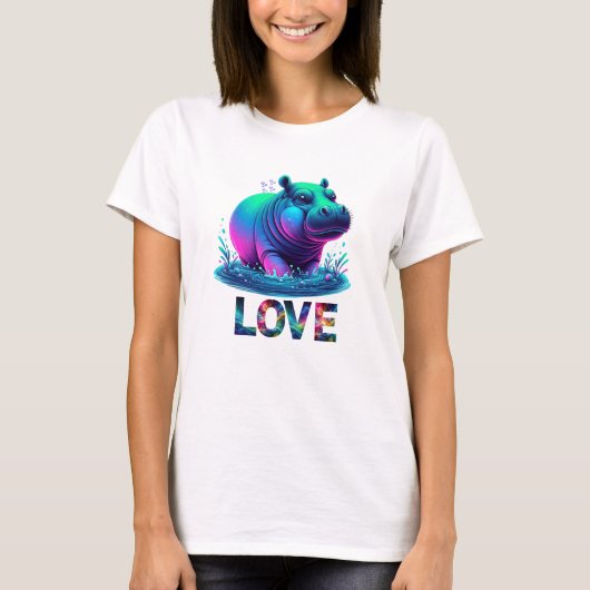 Cool Neon Hippo Liebe T-Shirt (Vorderseite)