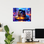 Cool New York City Hat in a NYC Street Nightscape Poster (Heimbüro)