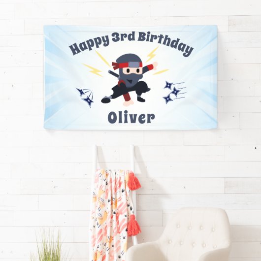 Cool Ninja Karate Kids Birthday Party Sign Banner (Insitu)