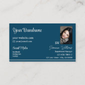 Cool Ocean Blue Light Gray mit Monogramm und Foto Visitenkarte (Rückseite)