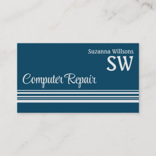 Cool Ocean Blue Light Gray mit Monogramm und Foto Visitenkarte