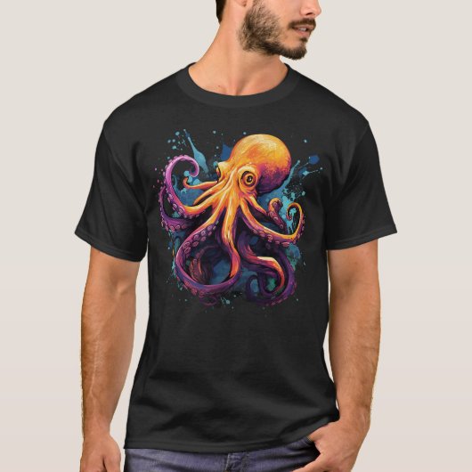 Cool Octopus on colorful painted Octopus T-Shirt (Vorderseite)