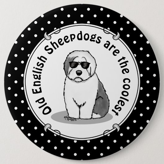 Cool Old English Sheepdog (Grau 1) Niedlich Funny Button (Vorderseite)
