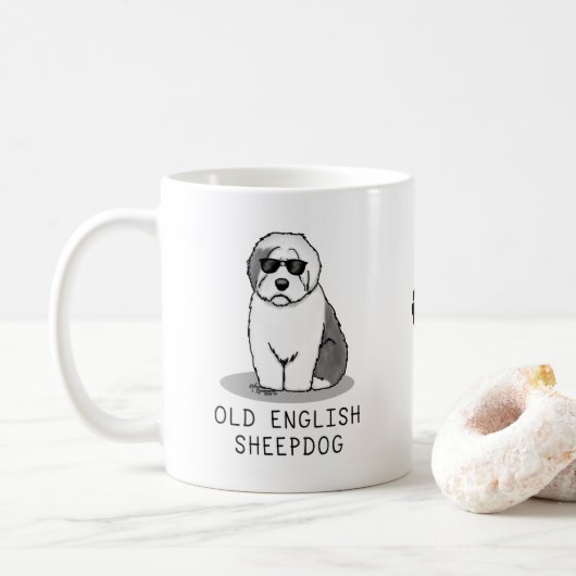 Cool Old English Sheepdog (Grau 1) Niedlich Funny Kaffeetasse (Mit Donut)