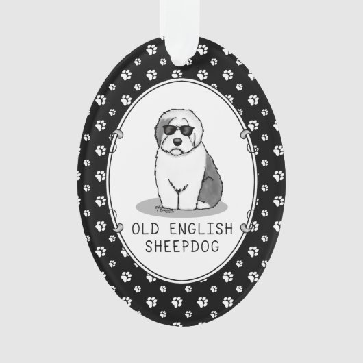 Cool Old English Sheepdog (Grau 1) Niedlich Funny Ornament (Vorderseite)
