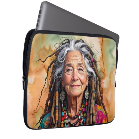 Cool Old Lady in Dread Locks Hippie Woman Blank Laptopschutzhülle (Vorne Rechts)