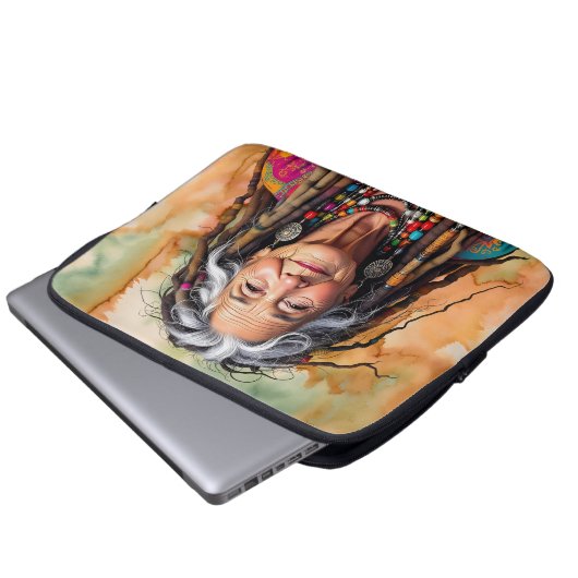 Cool Old Lady in Dread Locks Hippie Woman Blank Laptopschutzhülle (Vorne Knopf)