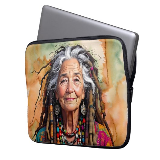 Cool Old Lady in Dread Locks Hippie Woman Blank Laptopschutzhülle (Vorderseite Links)