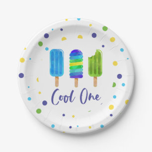 Cool One 1. Geburtstag blau grün Pappteller