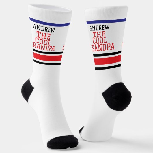 Cool Opa Personalisiert Red Blue Strip Weiß Socken (Gewinkelt)