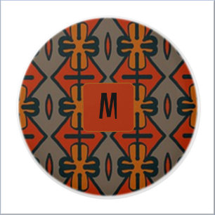Cool Orange Gold & Grau Ethnic Muster Keramik Kno Keramikknauf