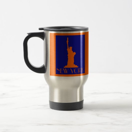 Cool Orange und Blue NYC Freiheitsstatue Reisebecher (Links)