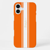 Cool Orange White Racing Stripes Gold Mit Monogram iPhone Hülle (Rückseite)