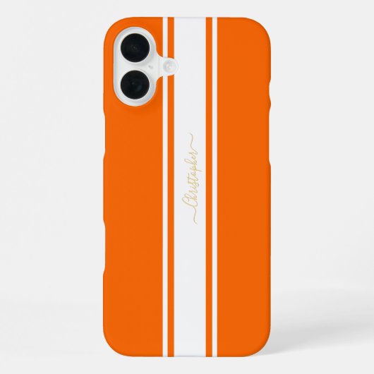 Cool Orange White Racing Stripes Gold Mit Monogram iPhone Hülle (Rückseite)