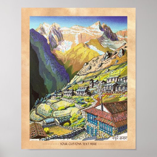 Cool oriental Namche Bazar Nepal mountain art Poster (Vorne)
