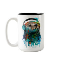Cool Otter Kaffee Tasse, Tragen Kopfhörer!