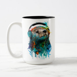 Cool Otter Kaffee Tasse, Tragen Kopfhörer! Zweifarbige Tasse