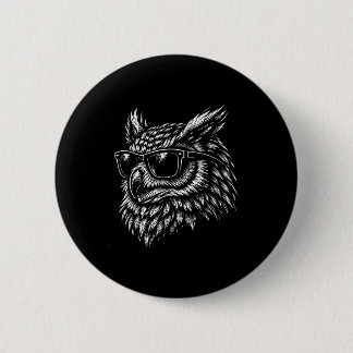 Cool owl bird with sunglasses vintage ink retro button