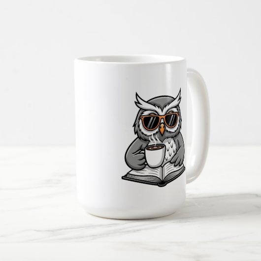 Cool Owl Reading With Coffee Kaffeetasse (VorderseiteRechts)