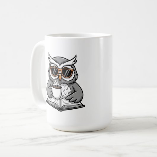 Cool Owl Reading With Coffee Kaffeetasse (Vorderseite Links)