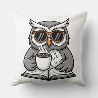Cool Owl Reading With Coffee Kissen