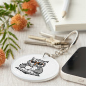 Cool Owl Reading With Coffee Schlüsselanhänger (Vorderseite rechts)