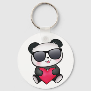 Cool Panda Bear Sunglasses Valentine's Day Heart Schlüsselanhänger