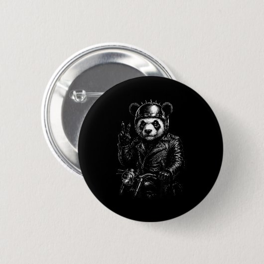 Cool Panda Punk Peace Sign Motorcycle  Button (Vorne & Hinten)