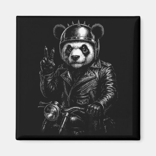 Cool Panda Punk Peace Sign Motorcycle  Magnet (Vorne)