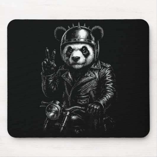 Cool Panda Punk Peace Sign Motorcycle  Mousepad (Vorne)