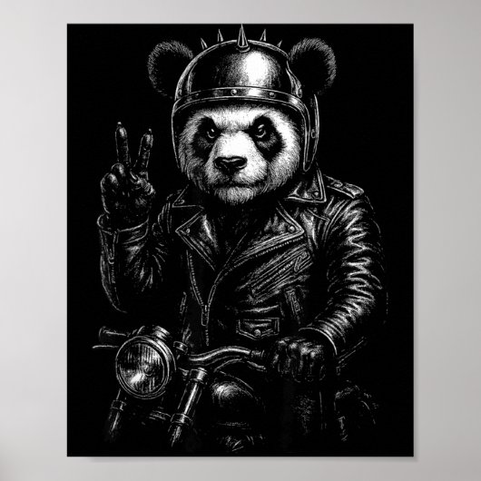 Cool Panda Punk Peace Sign Motorcycle  Poster (Vorne)