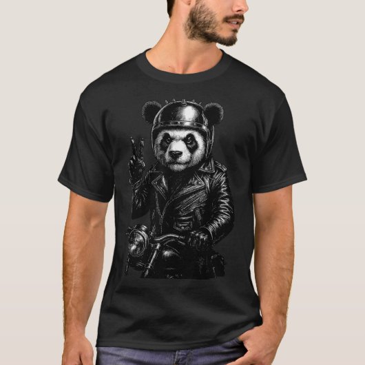 Cool Panda Punk Peace Sign Motorcycle  T-Shirt (Vorderseite)