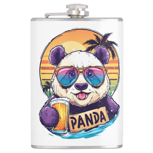 Cool Panda: Retro Summer & Beer Vibes Flachmann (Vorderseite)