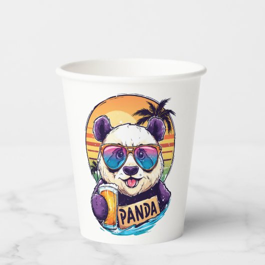Cool Panda: Retro Summer & Beer Vibes Pappbecher (Vorderseite)