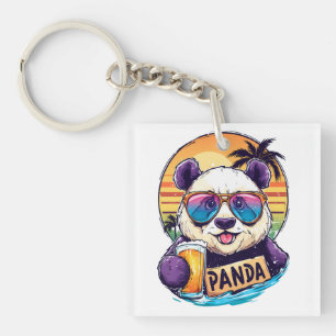 Cool Panda: Retro Summer & Beer Vibes Schlüsselanhänger