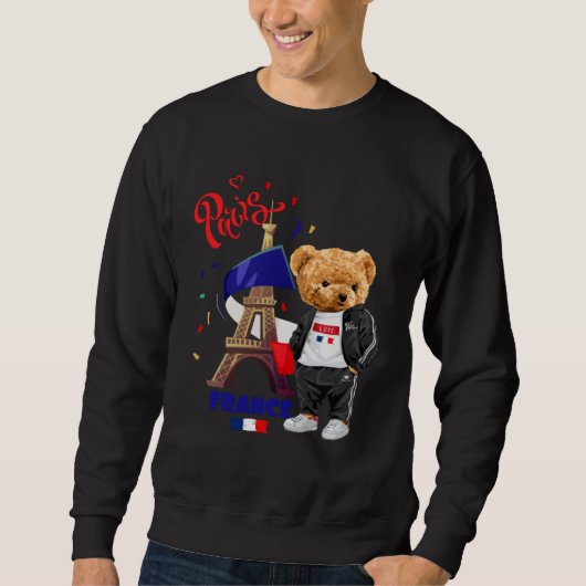 Cool Parisian Teddy Bear in Pari Eiffel Tower Outf Sweatshirt (Vorderseite)
