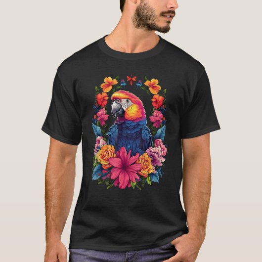 Cool Parrot encircled by Flowers Owner lovers gard T-Shirt (Vorderseite)