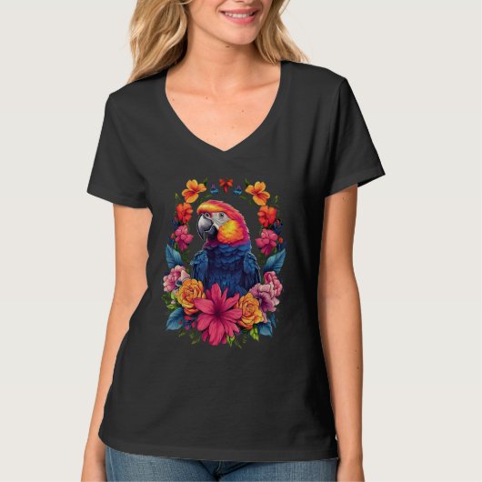 Cool Parrot encircled by Flowers Owner lovers gard T-Shirt (Vorderseite)