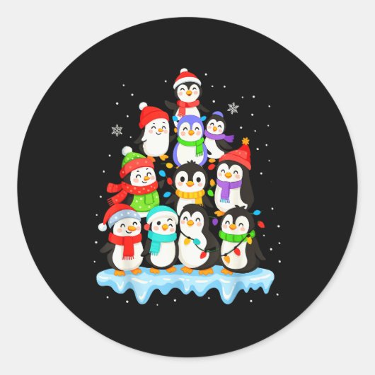 Cool Penguin Christmas Pajamas Shirt Boys, Penguin Runder Aufkleber (Vorderseite)