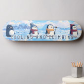 Cool Penguins Skateboarding in Snow Custom Skateboard