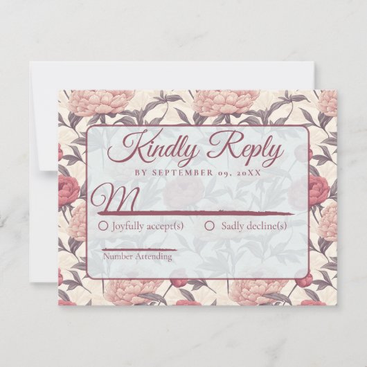 Cool Peonies Flower Romantic Wedding RSVP Karte (Vorderseite)