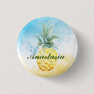 Cool, Phantastisch, Ananas mit Namen Button