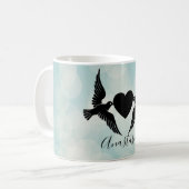 Cool, Phantastisch, Blaue Vögel mit Herzblut Kaffeetasse (Vorderseite Links)