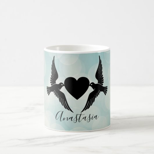 Cool, Phantastisch, Blaue Vögel mit Herzblut Kaffeetasse (Mittel)
