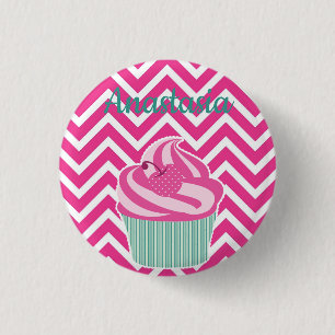 Cool, Phantastisch, Pink Cupcakes, weißer Name Button