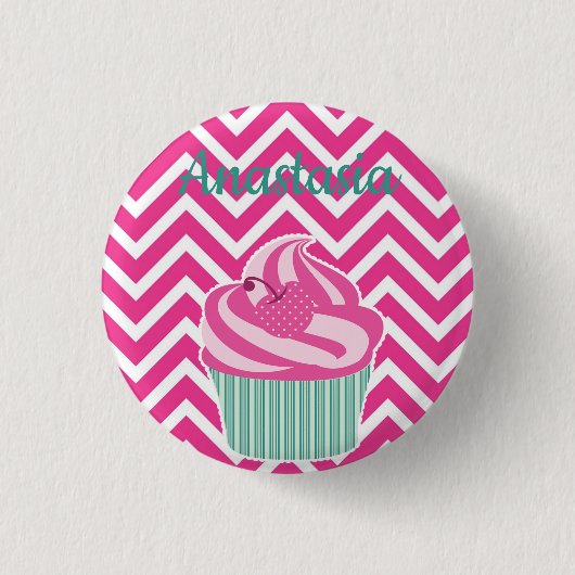 Cool, Phantastisch, Pink Cupcakes, weißer Name Button (Vorderseite)